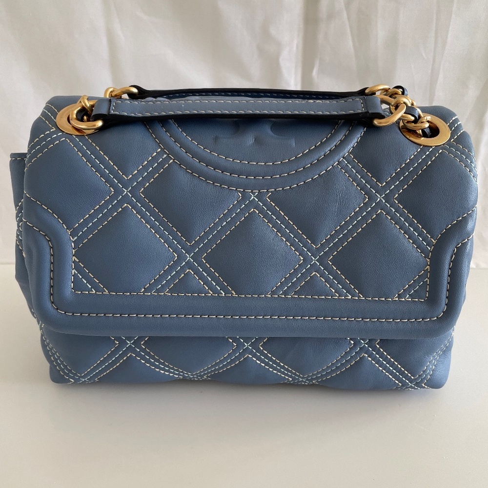 Tory Burch small blue Fleming convertible bag